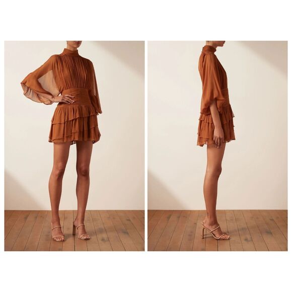 Shona Joy Noemi Ruched Chiffon Mini Dress in Orange Size 2 NWT - Picture 1 of 13